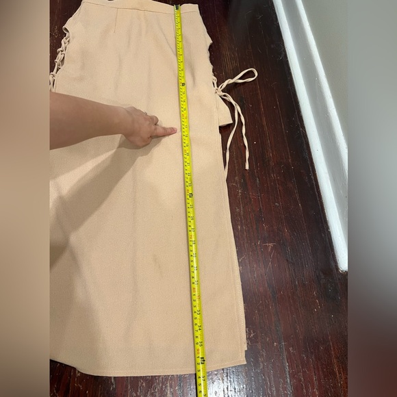 Beige maxi skirt with built in mini skirt tie up slits - Picture 7 of 8